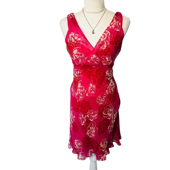 Ann Taylor Dress Sz 8 M Babydoll Silk Carnation Floral Y2K 90s Fairy Cottagecore - Picture 9 of 10